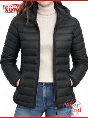 Women's Quilted Puffer Jacket Lightweight Warm Winter Coat Hooded